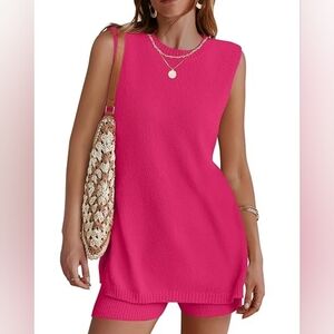 Vibrant Pink Sleeveless Knit Set